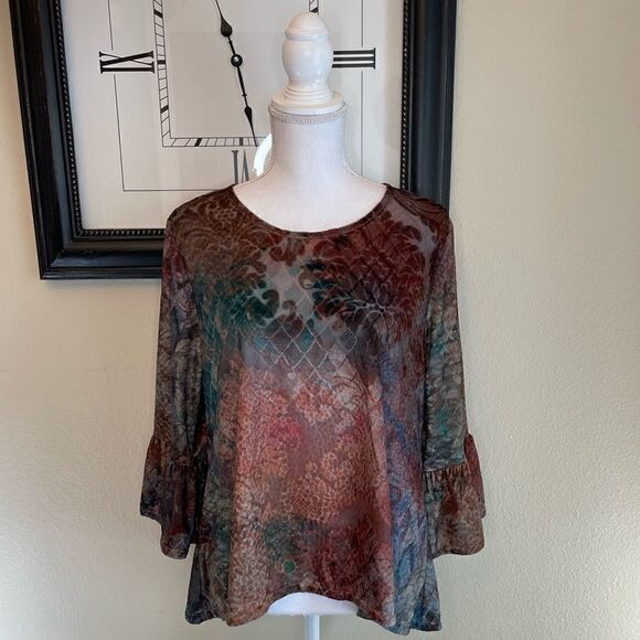 Bryn Walker Fran Tie Dye Velvet Ruffle Sleeve Shirt - Picture 2 of 3